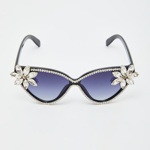 🤣Sophisticated😻 Glam Floral Rhinestone Sunglasses😺 - Picture 2 of 8